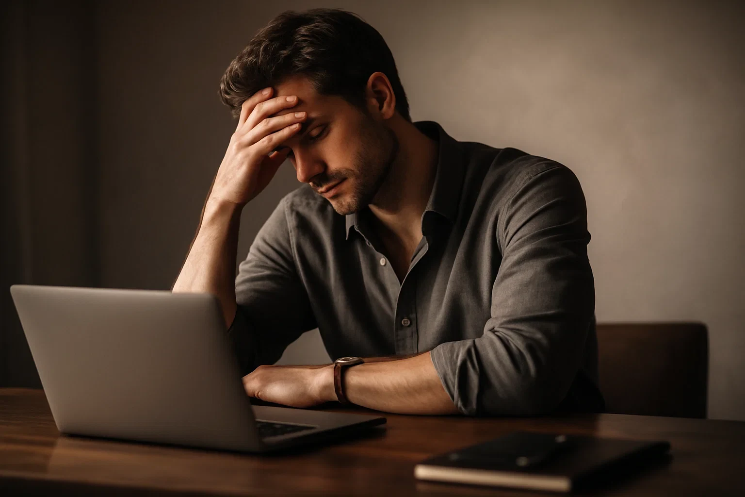 Pessoa com mão na testa em gesto de reflexão e aprendizagem